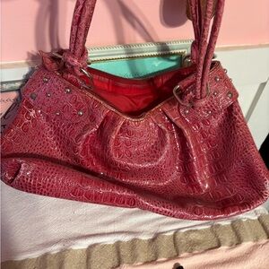 Sag Harbor Red Crocodile-Embossed Shoulder Bag
